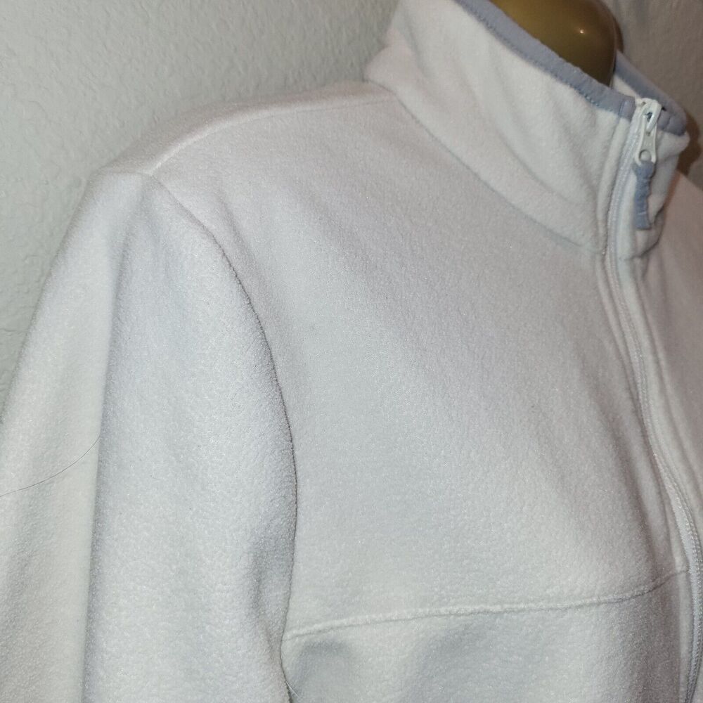 Columbia Woman's Medium Off-White Jacket Gray Trim Full Zip High Neck Pockets - Picture 7 of 10